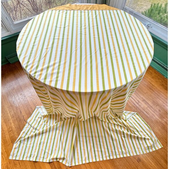 Vintage 1970s top/ flat sheet, yellow, white, green stripes, Cannon Monticello - Picture 2 of 7
